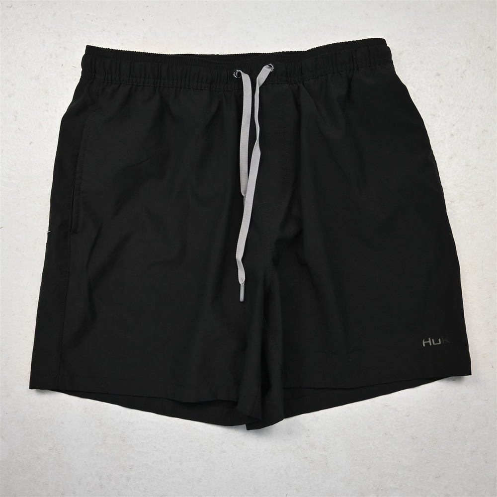 Huk Mx5.5" Black Mesh Lined Drawstring Pull On Trunks Mens Shorts